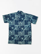 Indigo Hearts - Handblock Print - Unisex Pure Cotton Cuban Collar Shirt