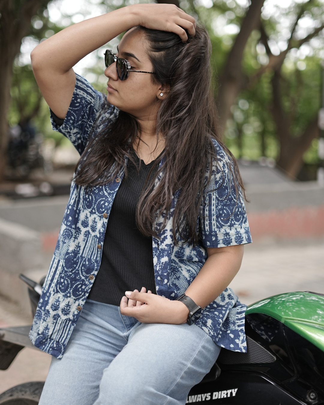 Indigo Hearts - Handblock Print - Unisex Pure Cotton Cuban Collar Shirt