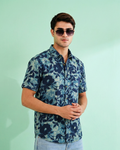 Indigo Leaves - Sanganeri Print - Men’s Pure Cotton Regular Shirt