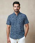 Indigo Rounds - Sanganeri Print - Men’s Pure Cotton Regular Shirt