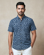 Indigo Rounds - Sanganeri Print - Men’s Pure Cotton Regular Shirt