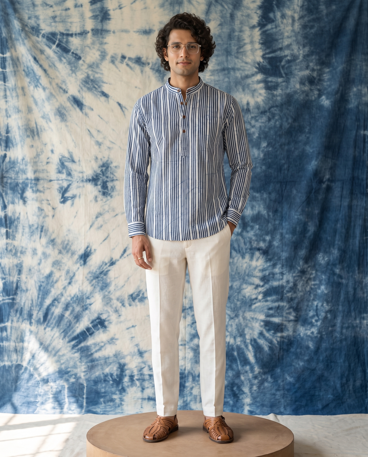 Indigo Stripes - Handblock Print - Adults Pure Cotton Short Kurta