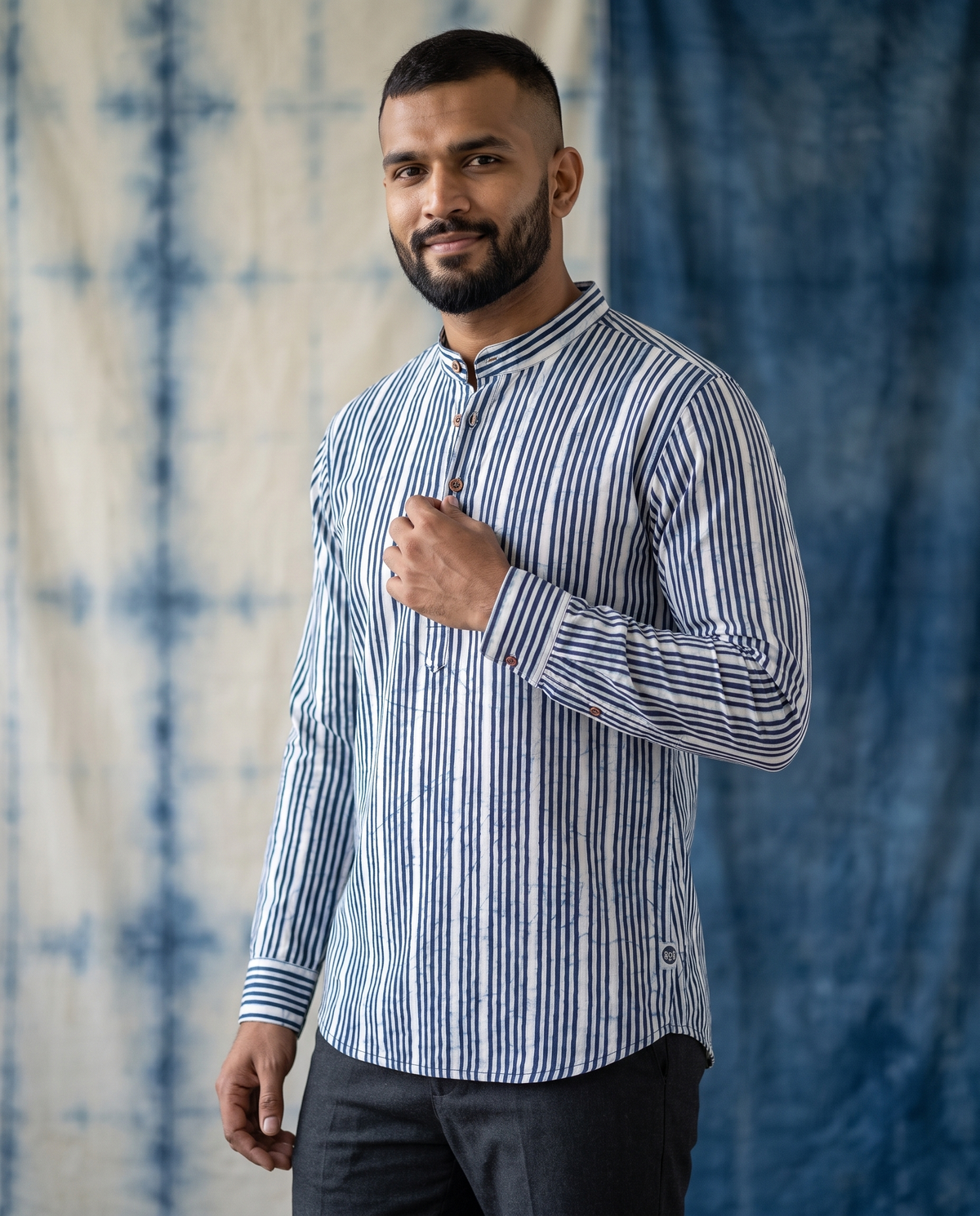 Indigo Stripes - Handblock Print - Adults Pure Cotton Short Kurta