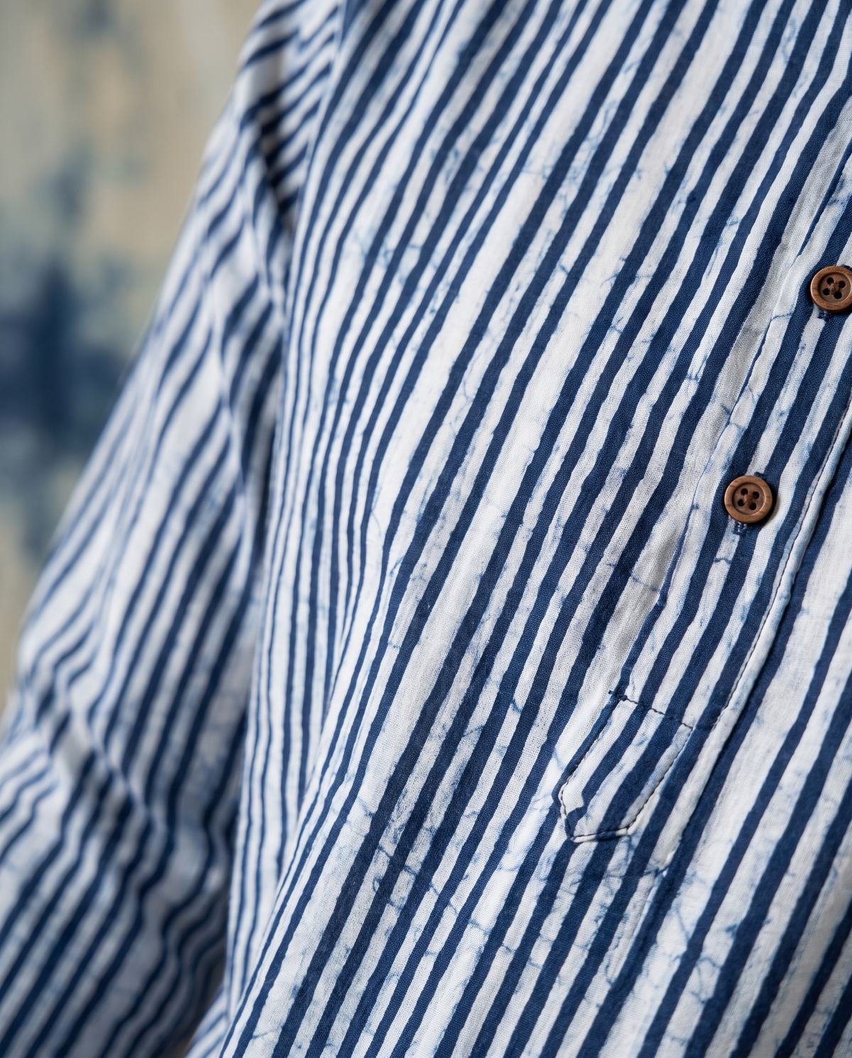Indigo Stripes - Handblock Print - Adults Pure Cotton Short Kurta