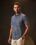 Indigo Stripes - Handblock Print - Men’s Pure Cotton Regular Shirt