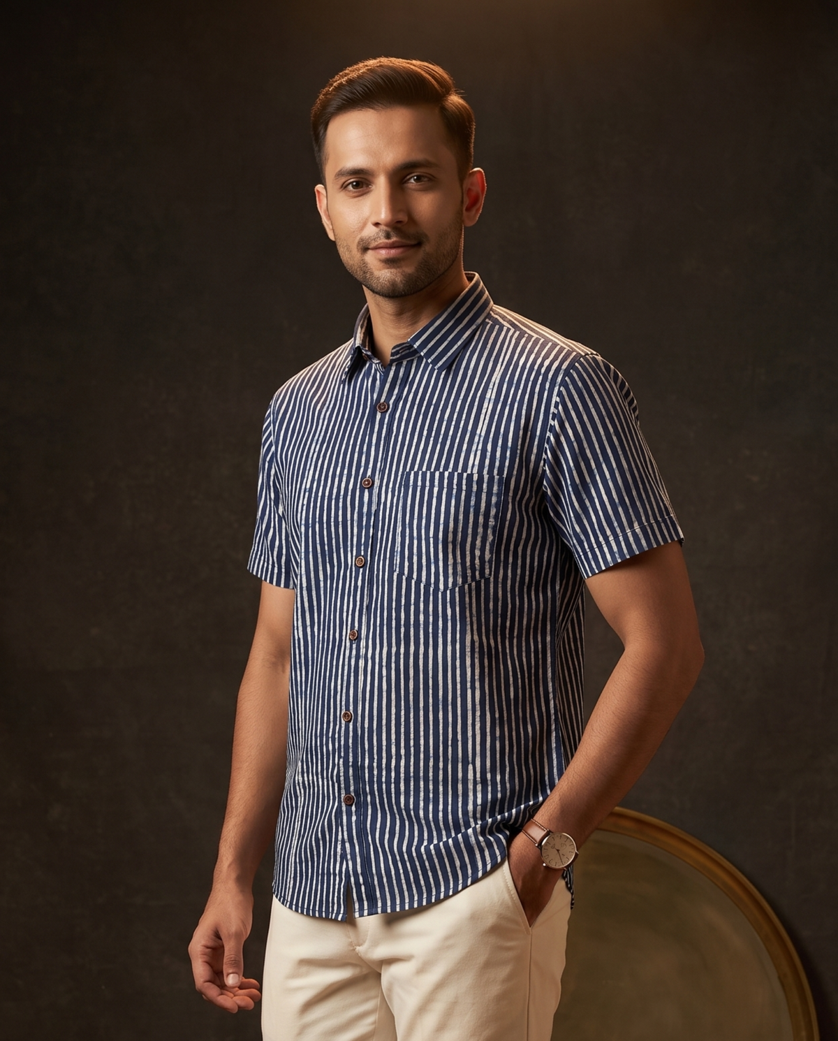 Indigo Stripes - Handblock Print - Men’s Pure Cotton Regular Shirt