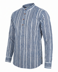 Indigo Stripes - Handblock Print - Mens Pure Cotton Short Kurta