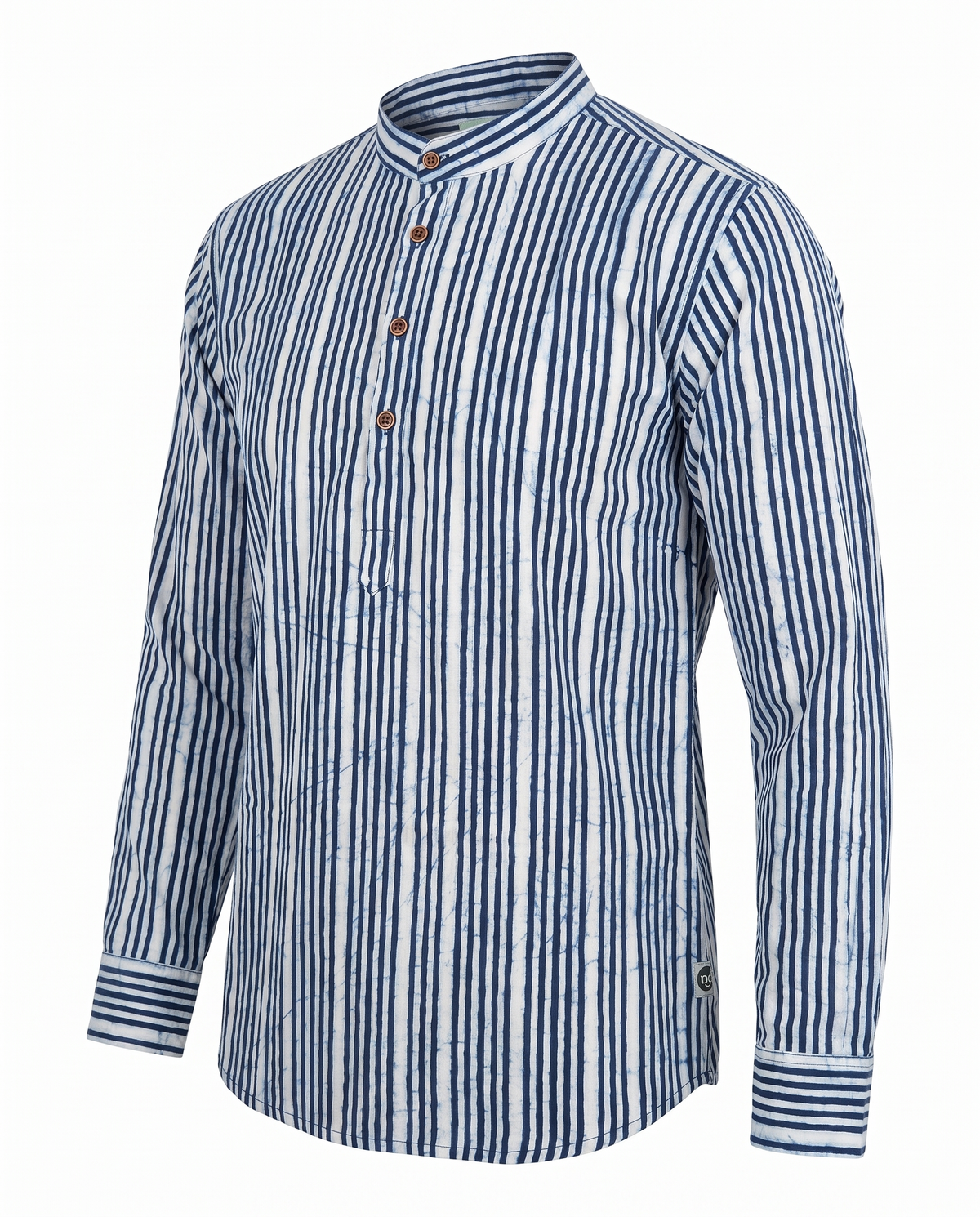 Indigo Stripes - Handblock Print - Mens Pure Cotton Short Kurta