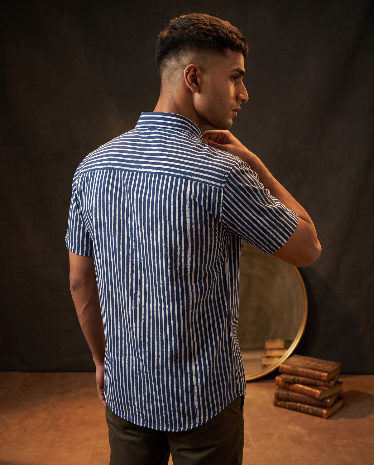 Indigo Stripes - Handblock Print - Men’s Pure Cotton Regular Shirt