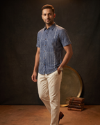 Indigo Stripes - Handblock Print - Men’s Pure Cotton Regular Shirt