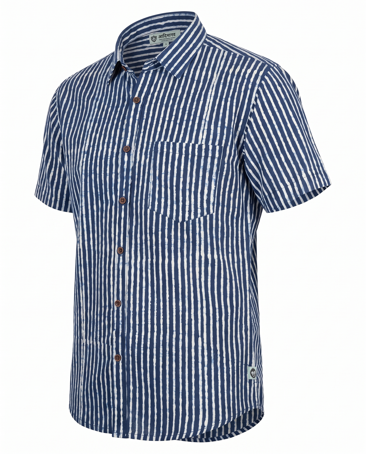 Indigo Stripes - Handblock Print - Men’s Pure Cotton Regular Shirt