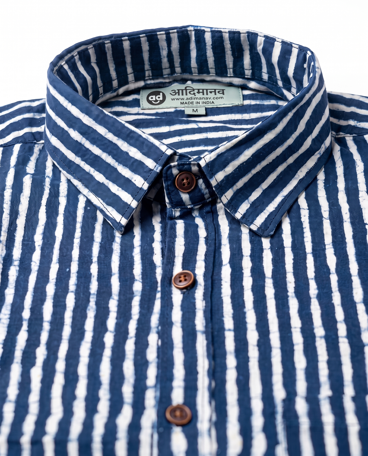Indigo Stripes - Handblock Print - Men’s Pure Cotton Regular Shirt