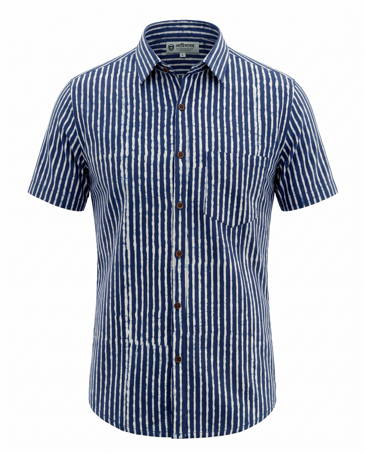 Indigo Stripes - Handblock Print - Men’s Pure Cotton Regular Shirt