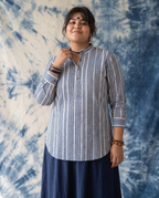 Indigo Stripes - Handblock Print - Adults Pure Cotton Short Kurta