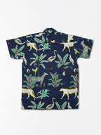 Jungle Blue - Sanganeri Print - Unisex Pure Cotton Cuban Collar Shirt