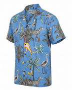 Jungle Pastel Blue - Sanganeri Print - Unisex Pure Cotton Cuban Collar Shirt