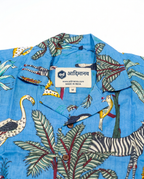 Jungle Pastel Blue - Sanganeri Print - Unisex Pure Cotton Cuban Collar Shirt