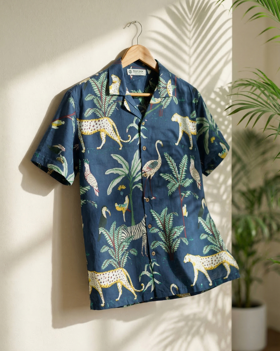 Jungle Blue - Sanganeri Print - Unisex Pure Cotton Cuban Collar Shirt