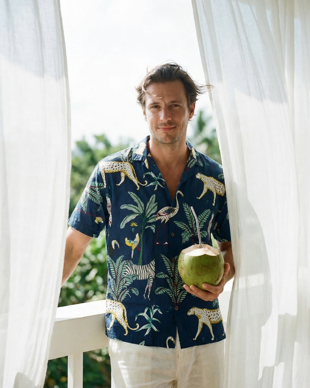 Jungle Blue - Sanganeri Print - Unisex Pure Cotton Cuban Collar Shirt