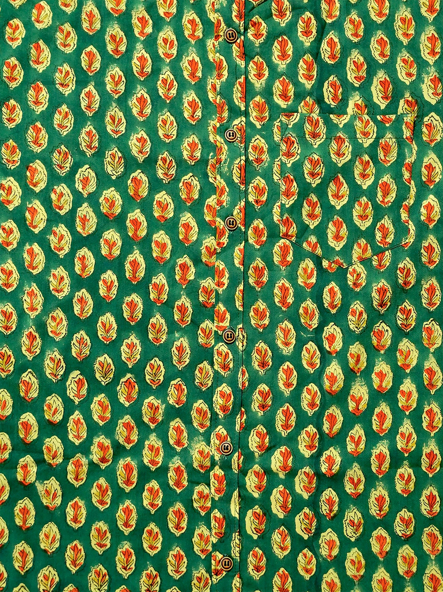 Leafy Green - Handblock Print - Men’s Pure Cotton Regular Shirt