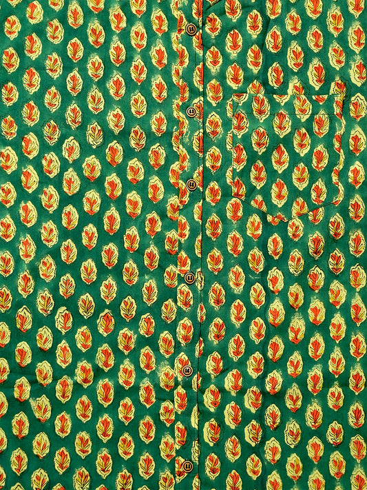 Leafy Green - Handblock Print - Men’s Pure Cotton Regular Shirt