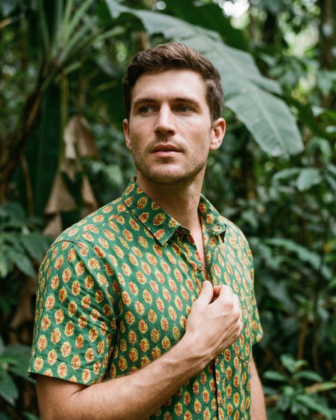 Leafy Green - Handblock Print - Men’s Pure Cotton Regular Shirt