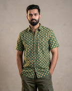 Leafy Green - Handblock Print - Men’s Pure Cotton Regular Shirt