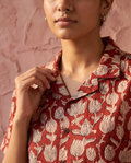 Lotus Buds - Handblock Print - Unisex Pure Cotton Cuban Collar Shirt