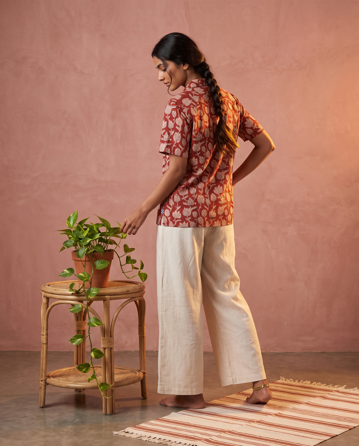 Lotus Buds - Handblock Print - Unisex Pure Cotton Cuban Collar Shirt