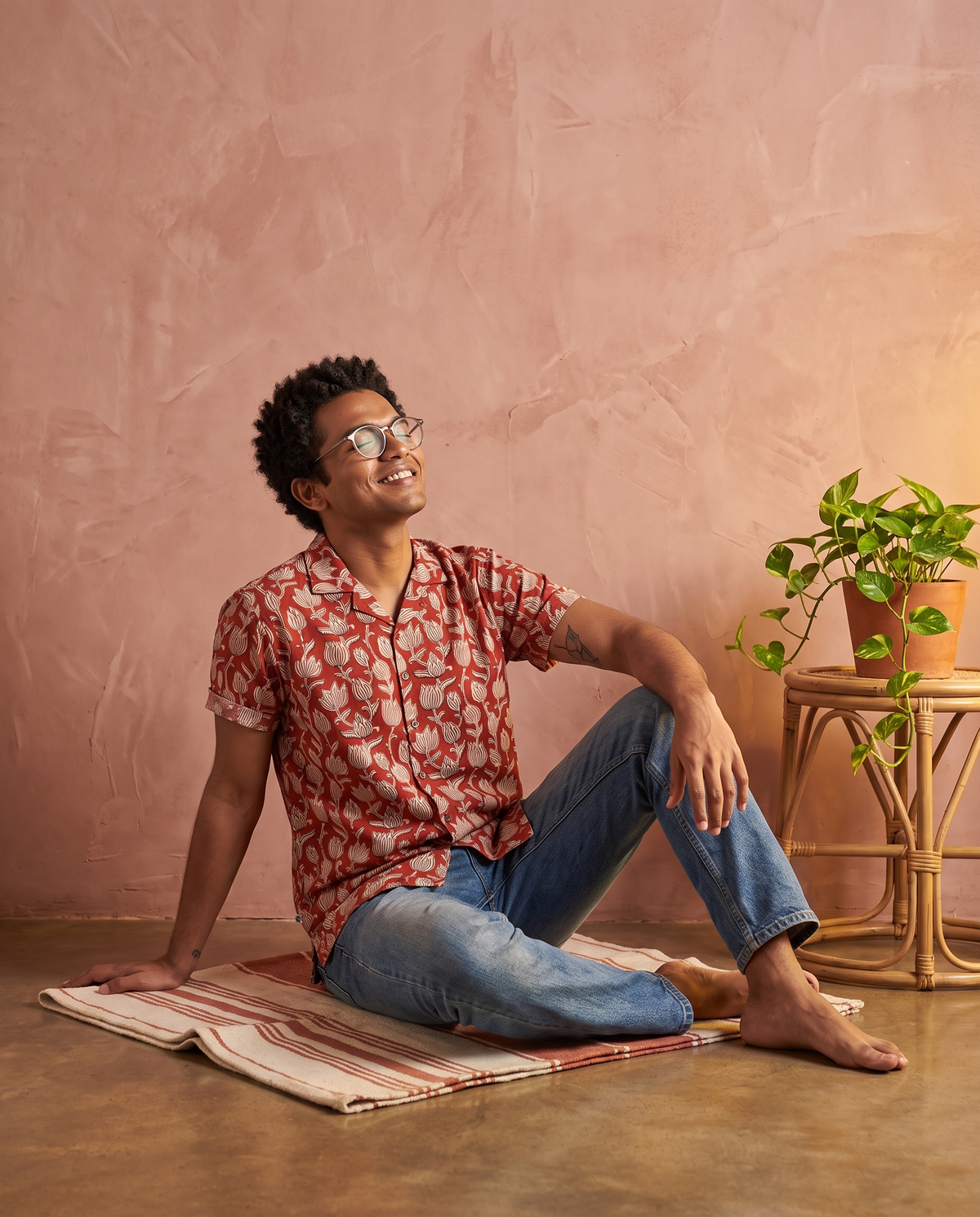 Lotus Buds - Handblock Print - Unisex Pure Cotton Cuban Collar Shirt