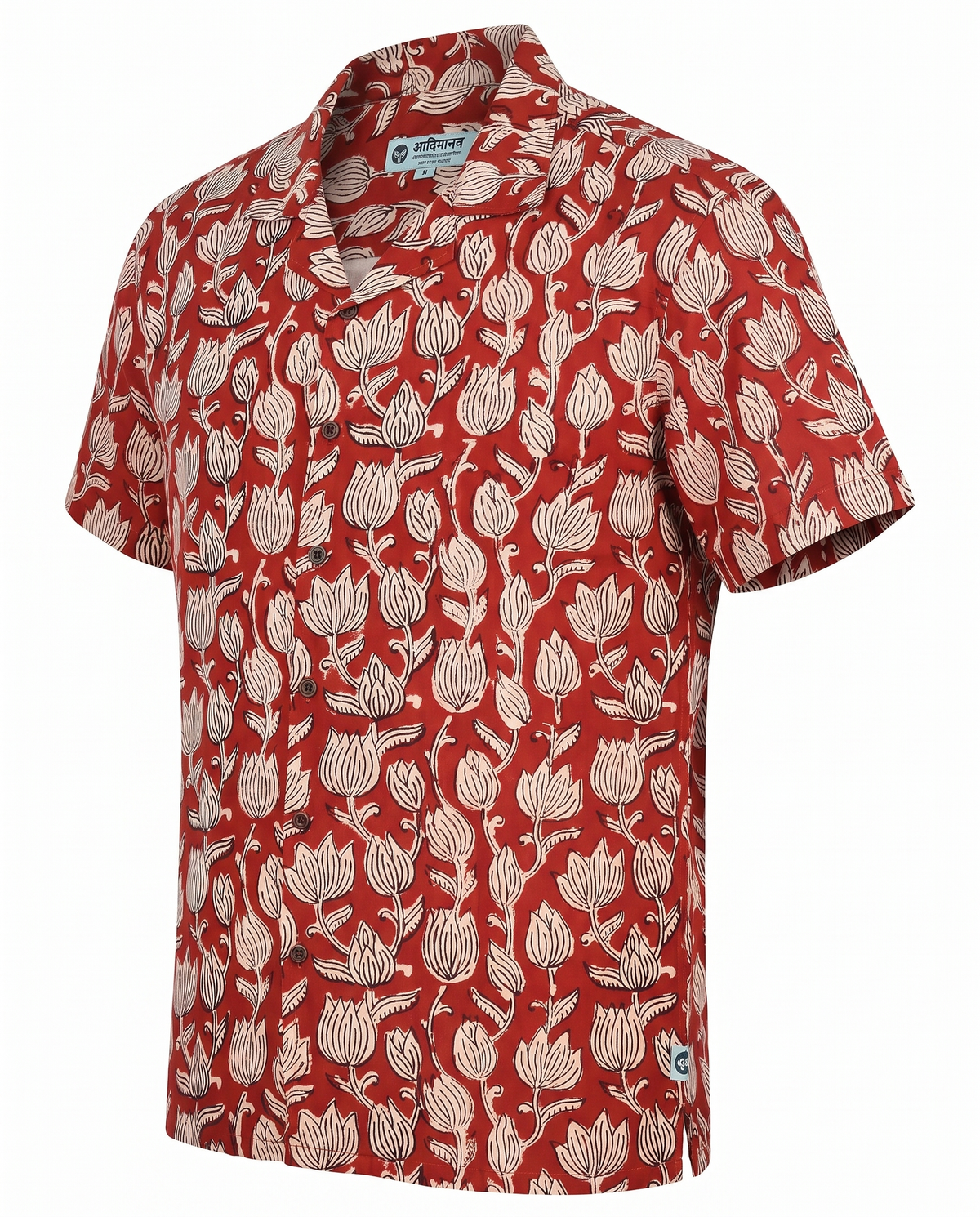 Lotus Buds - Handblock Print - Unisex Pure Cotton Cuban Collar Shirt