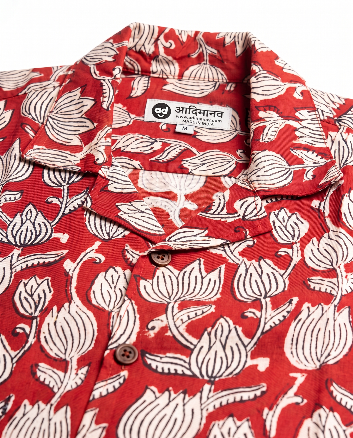 Lotus Buds - Handblock Print - Unisex Pure Cotton Cuban Collar Shirt