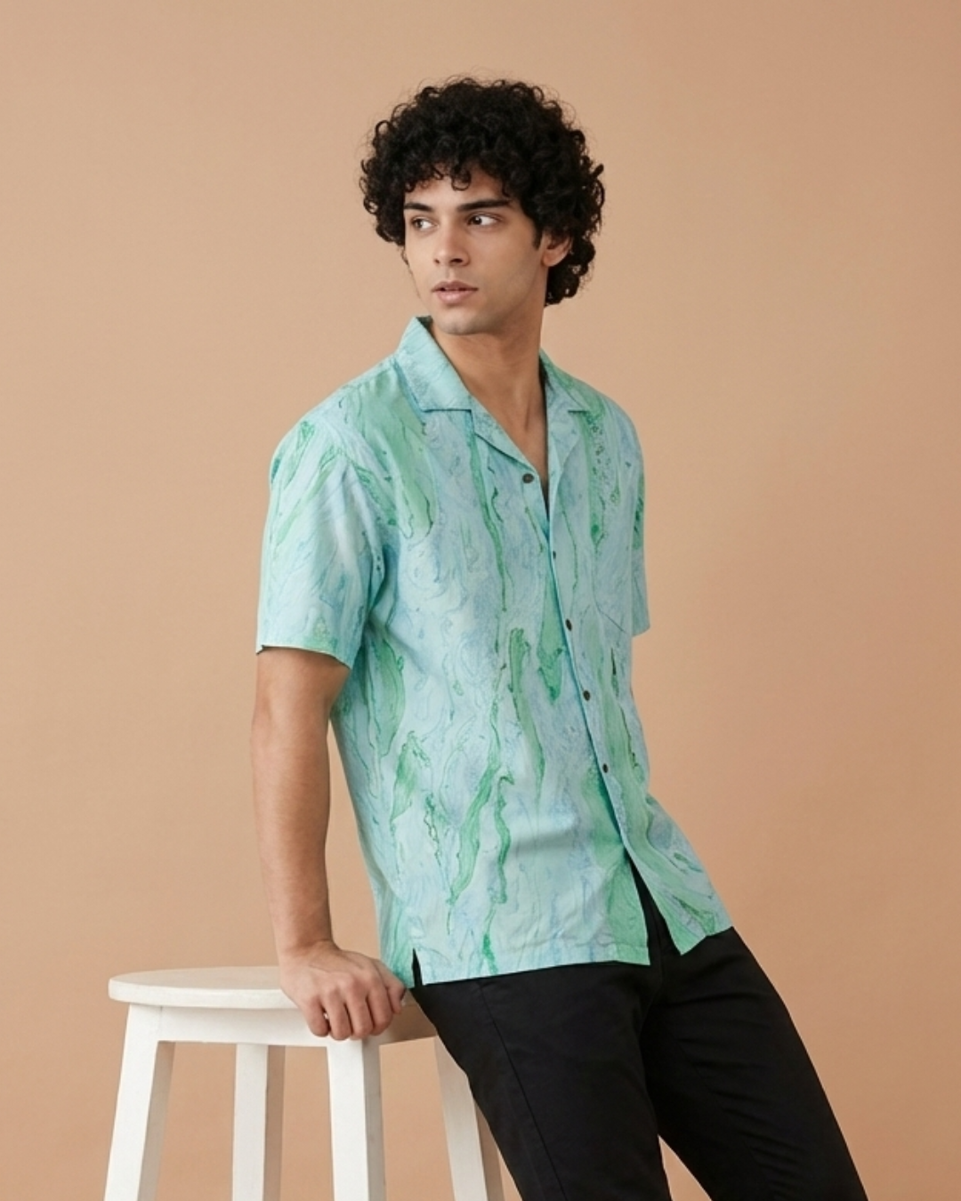 Marble Sea - Handblock Print - Unisex Pure Cotton Cuban Collar Shirt