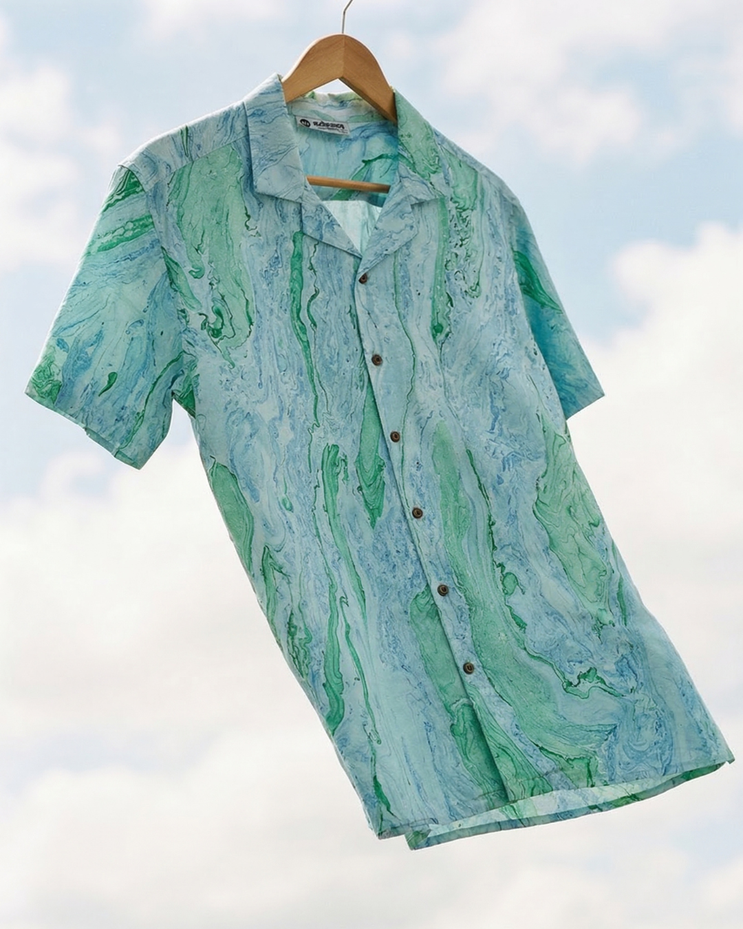 Marble Sea - Handblock Print - Unisex Pure Cotton Cuban Collar Shirt