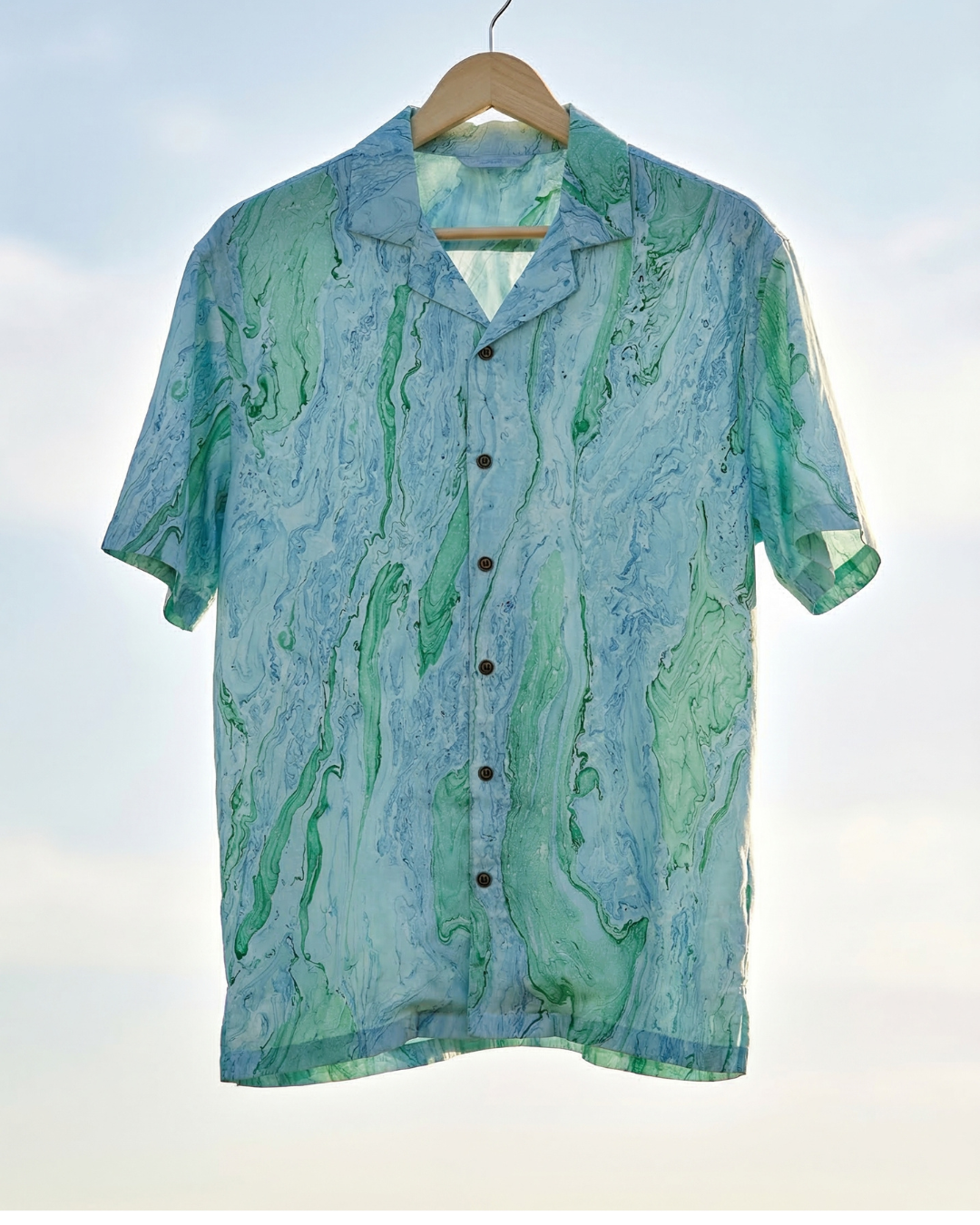 Marble Sea - Handblock Print - Unisex Pure Cotton Cuban Collar Shirt