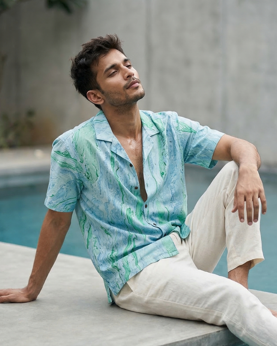 Marble Sea - Handblock Print - Unisex Pure Cotton Cuban Collar Shirt