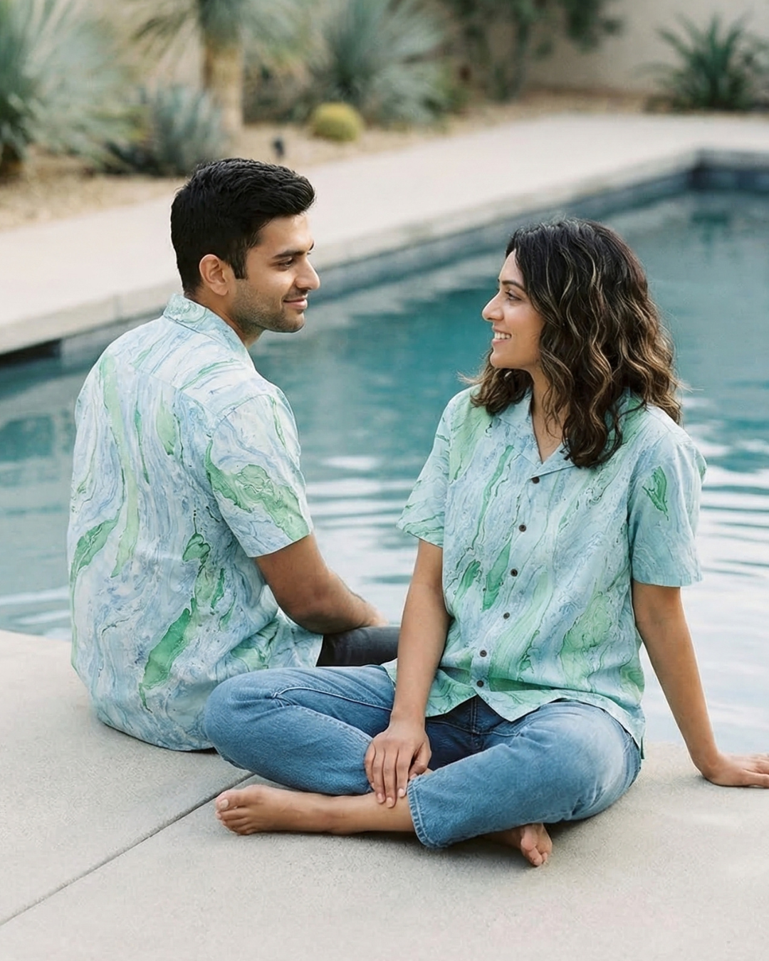 Marble Sea - Handblock Print - Unisex Pure Cotton Cuban Collar Shirt