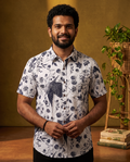 Monochrome Garden - Sanganeri Print - Men’s Pure Cotton Regular Shirt