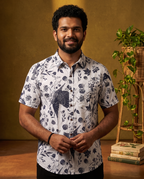 Monochrome Garden - Sanganeri Print - Men’s Pure Cotton Regular Shirt