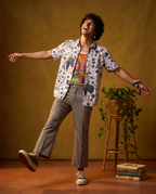 Monochrome Garden - Sanganeri Print - Men’s Pure Cotton Regular Shirt