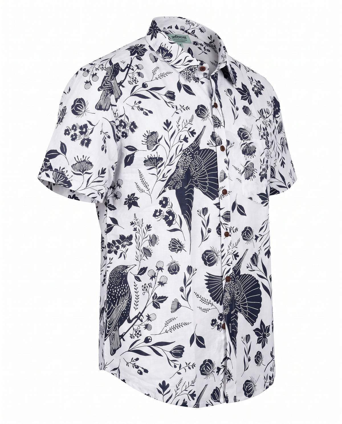 Monochrome Garden - Sanganeri Print - Men’s Pure Cotton Regular Shirt