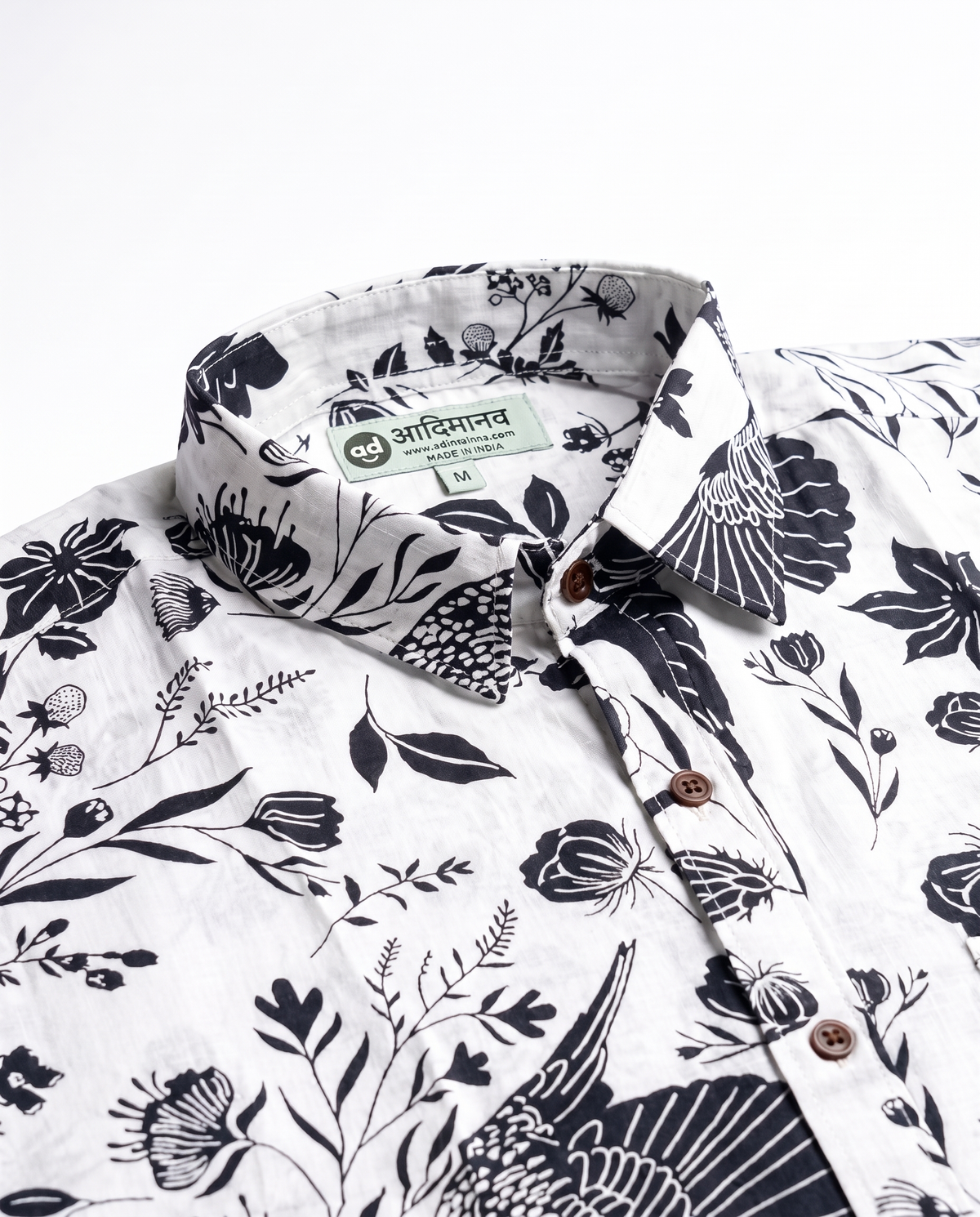 Monochrome Garden - Sanganeri Print - Men’s Pure Cotton Regular Shirt