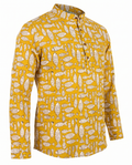 Mustard Fish - Handblock Print - Mens Pure Cotton Short Kurta