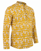 Mustard Fish - Handblock Print - Mens Pure Cotton Short Kurta