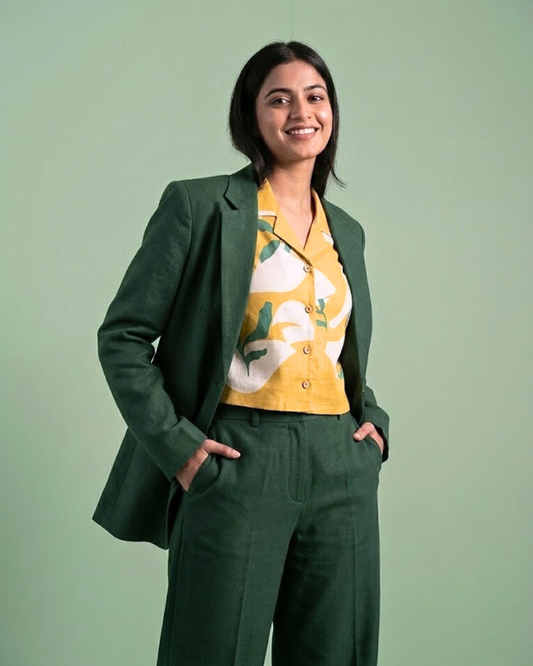 Mustard Leaves - Sanganeri Print – Women’s Pure Cotton Crop Shirt