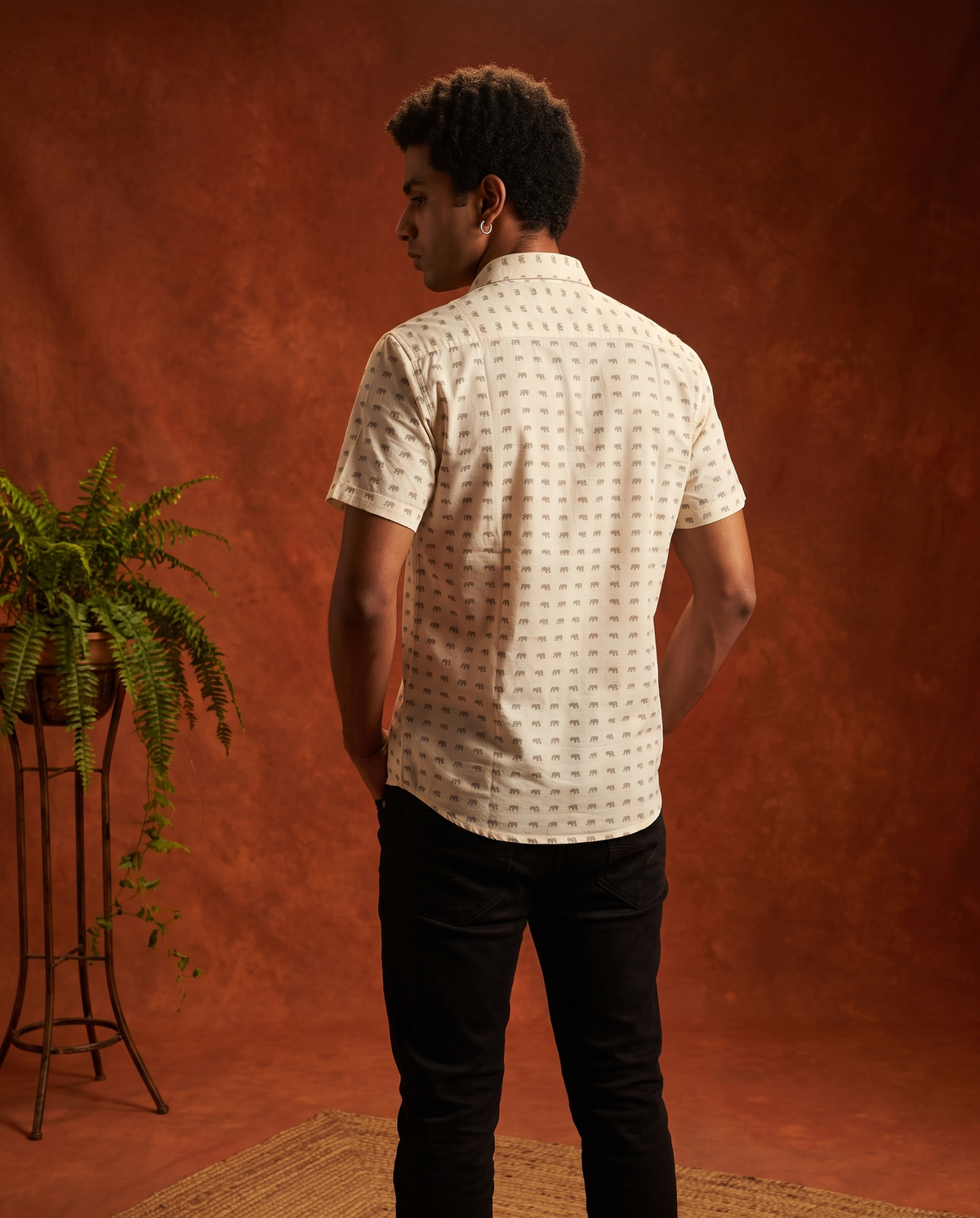 Olive Elephants - Handblock Print - Men’s Pure Cotton Regular Shirt