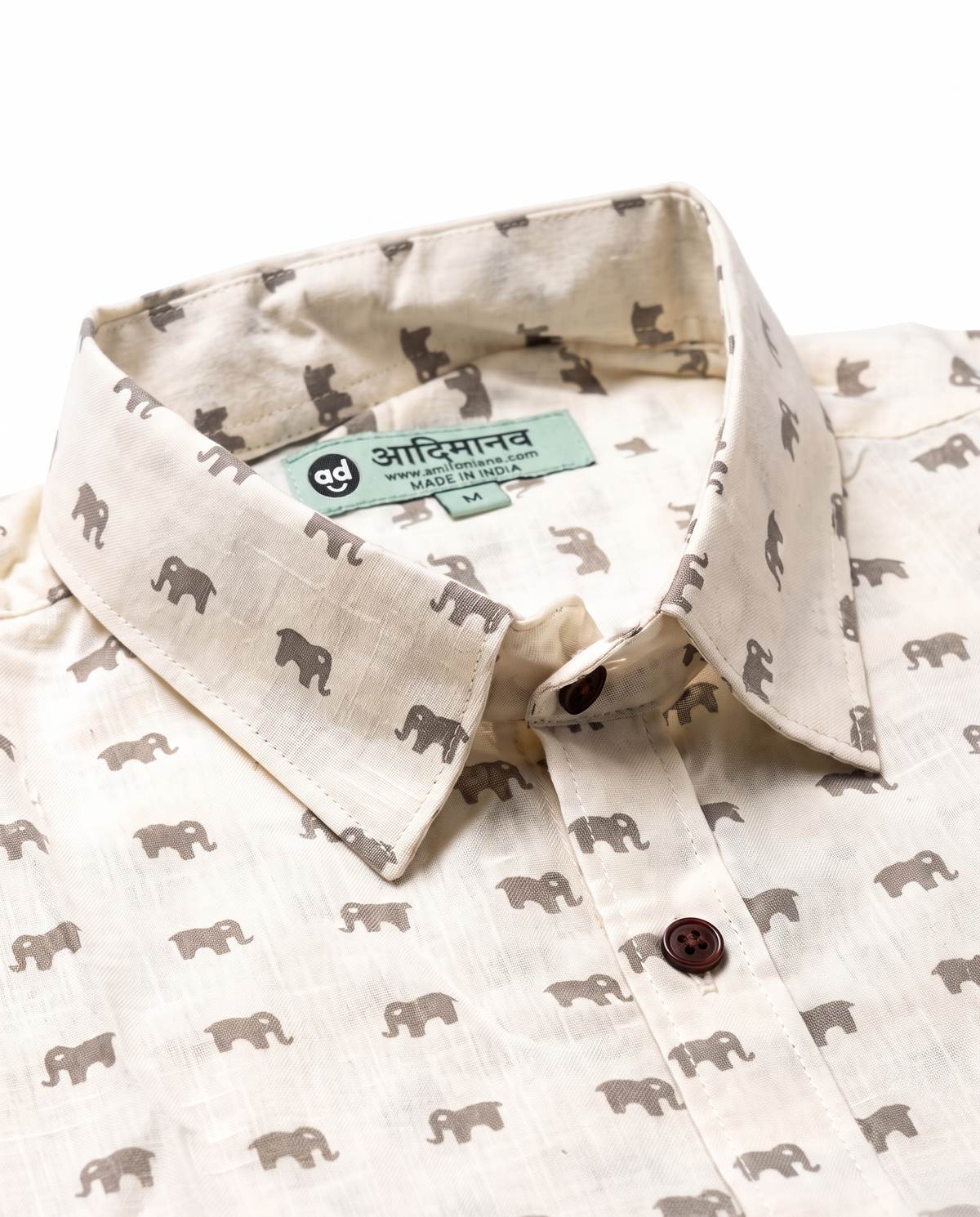 Olive Elephants - Handblock Print - Men’s Pure Cotton Regular Shirt