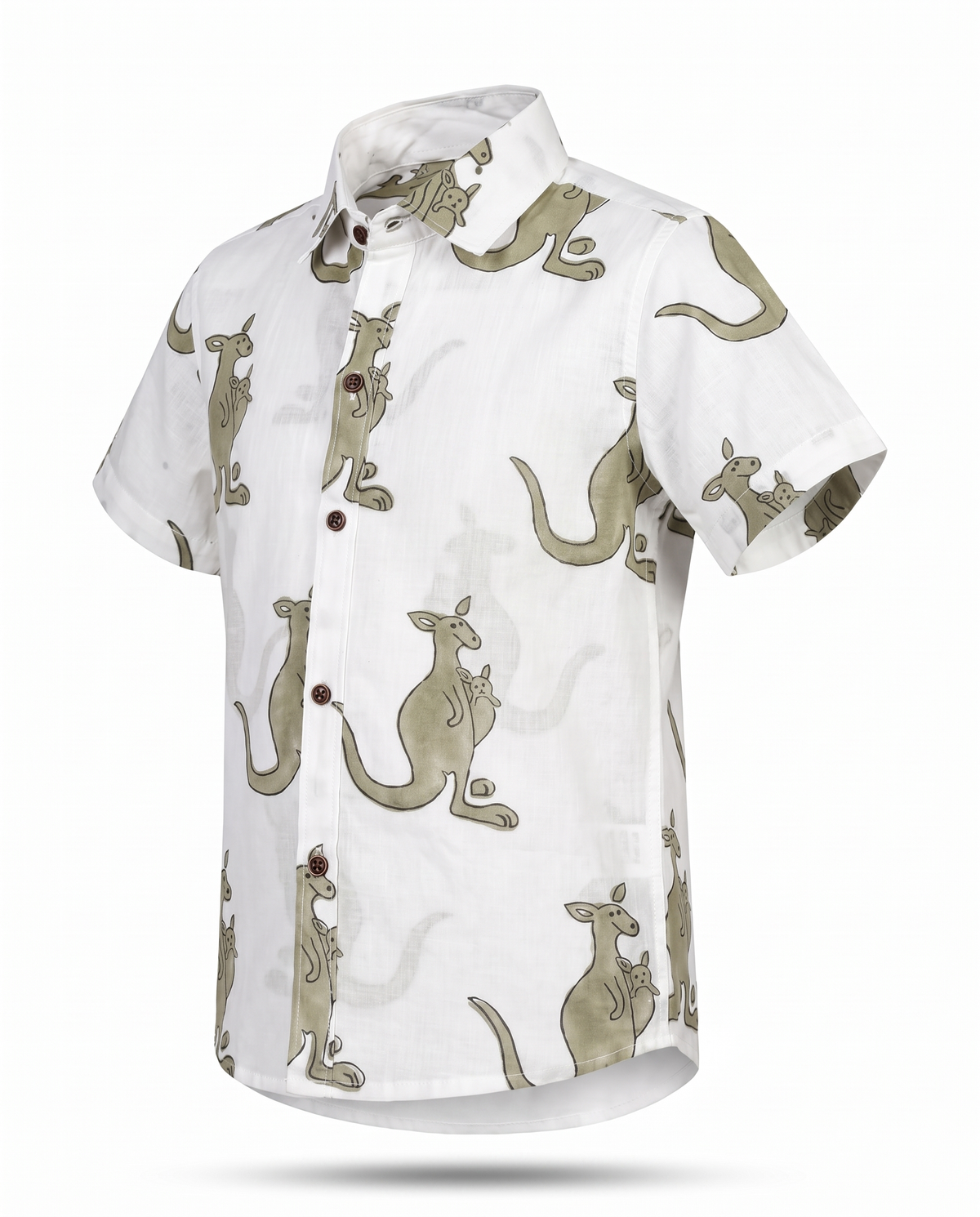 Olive Kangaroos - Kids Pure Cotton Printed Shirt