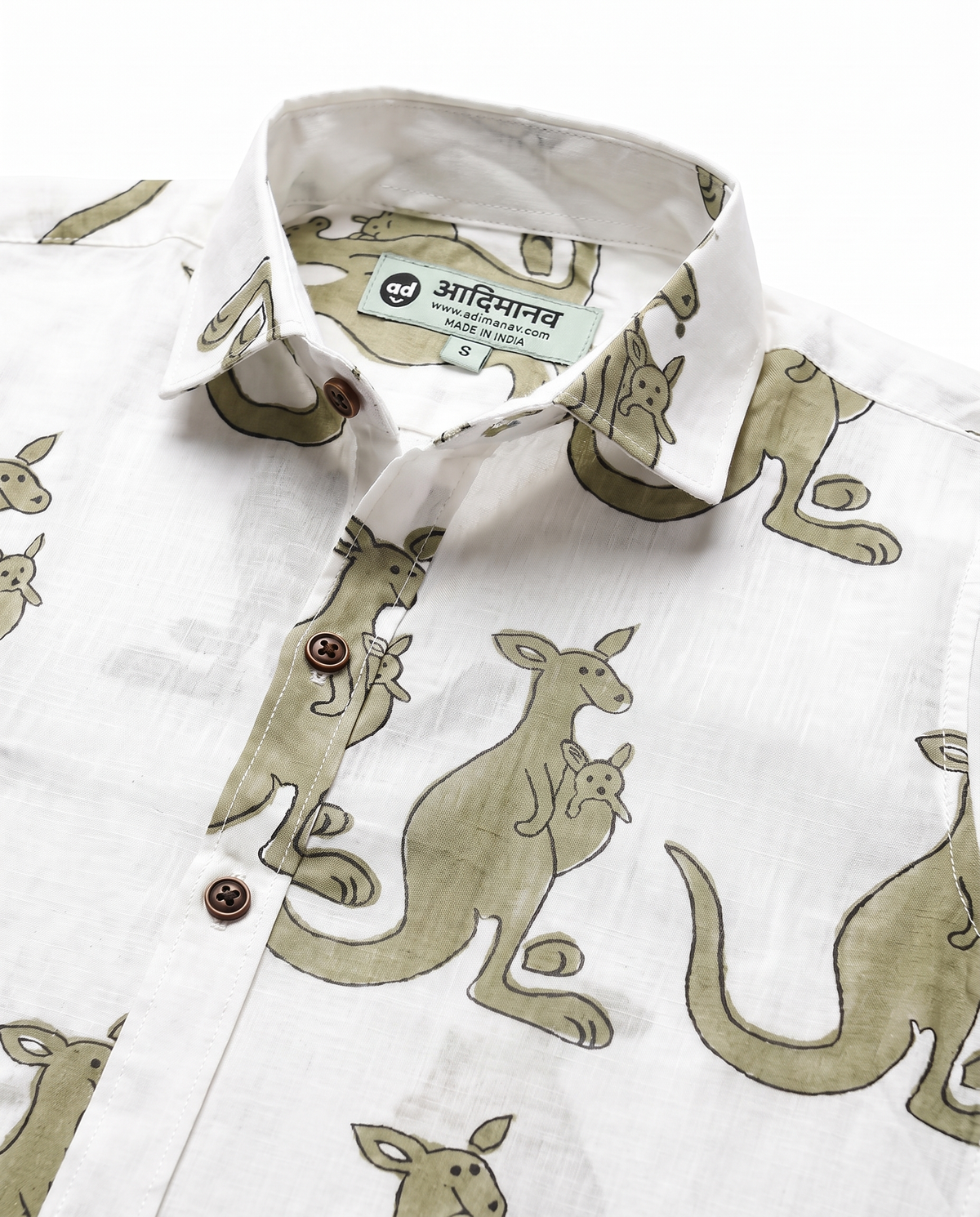 Olive Kangaroos - Kids Pure Cotton Printed Shirt