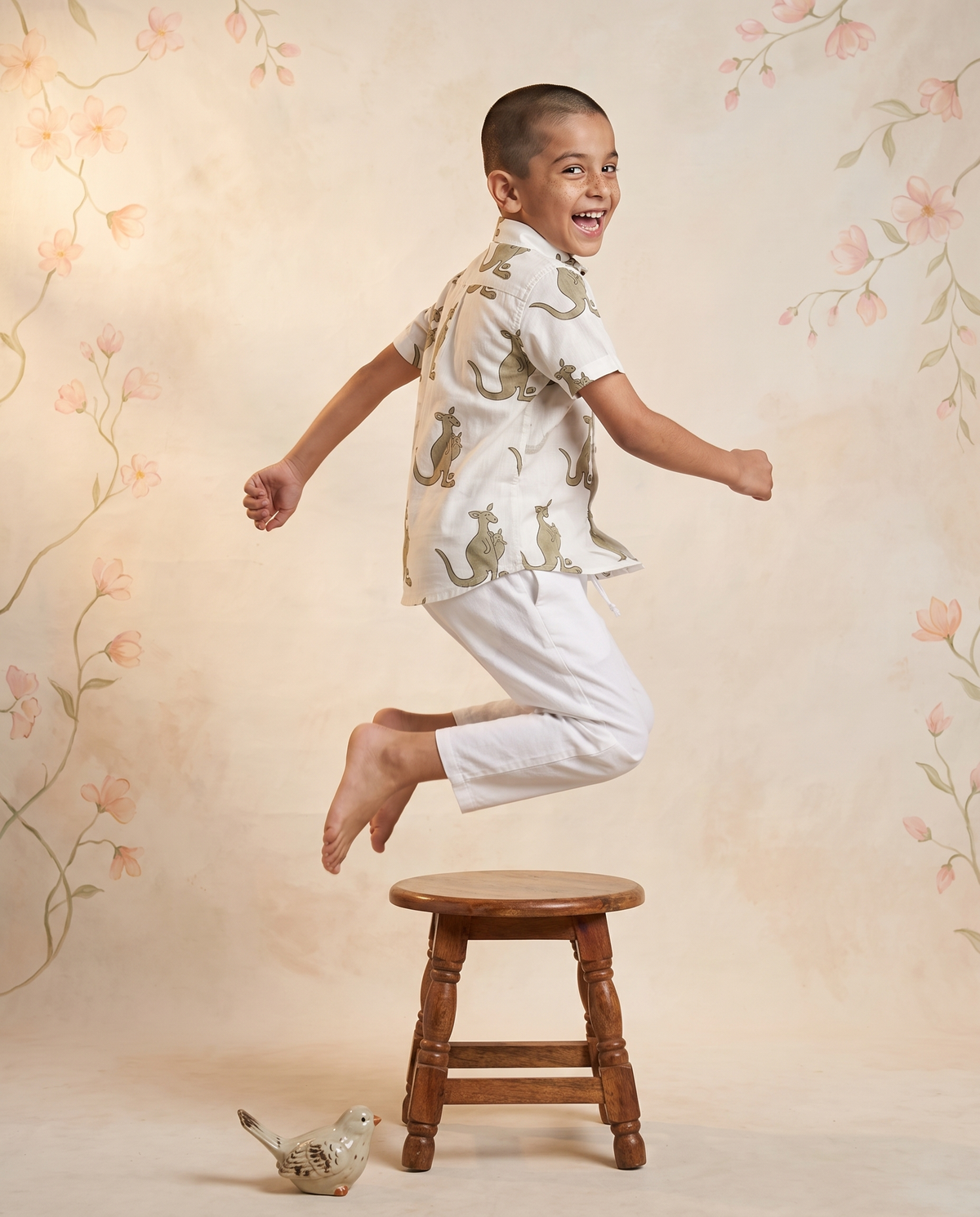Olive Kangaroos - Kids Pure Cotton Printed Shirt